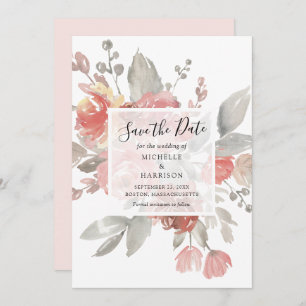 Reserve A Data Casamento de Aquarela Floral Cor-de-Rosa-Blush Ele