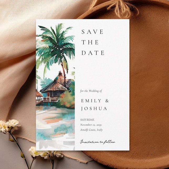 Reserve A Data Casamento de Aquarela Tropical de Praia (Criador carregado)