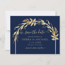 Reserve A Data Casamento de Arca de Folhagem Dourada Azul-Marinho