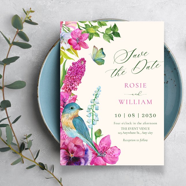 Reserve A Data Casamento de arte de pássaros florais (Criador carregado)