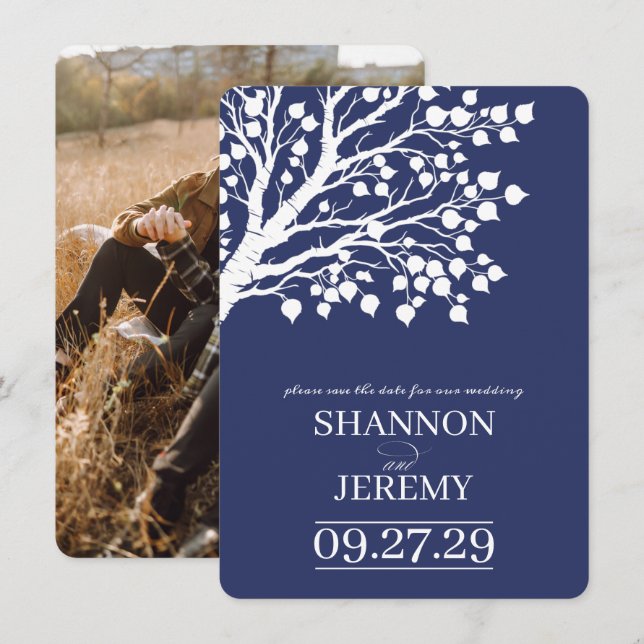 Reserve A Data Casamento de Árvore marinho Azul Aspen (Frente/Verso)
