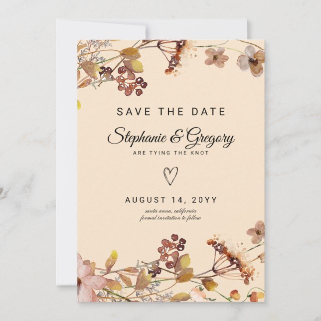 Reserve A Data Casamento de Autumn Boho Wildflower (Frente)