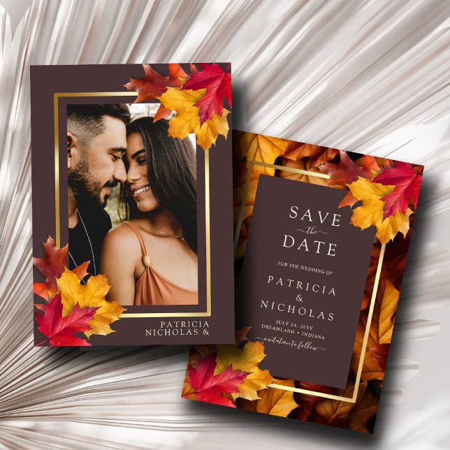 Reserve A Data Casamento de Autumn Woody Brown & Elegant Frame Ou (Criador carregado)