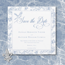 Reserve A Data Casamento de aves e crest de Chinoiserie Azul Eleg