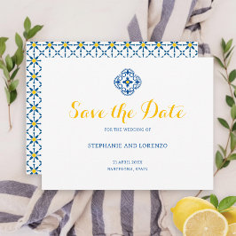 Reserve A Data Casamento de Azulejo Mediterrâneo Aquarela Limão