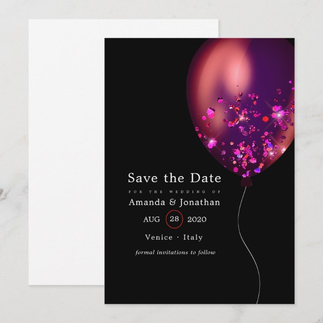 Reserve A Data Casamento de Balão de Confete (Frente/Verso)