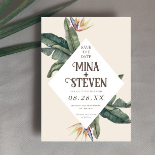 Reserve A Data Casamento de bananas geométricas tropicais boho