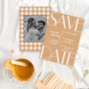 Reserve A Data Casamento de Beige com Padrão Verificado Mínimo Re
