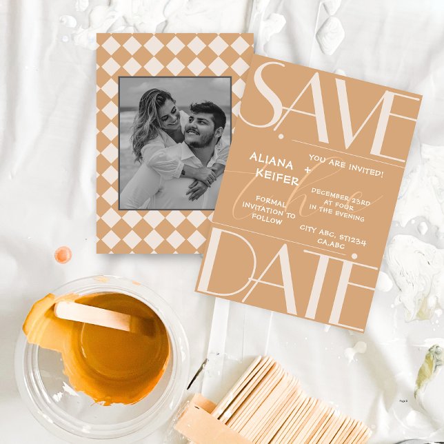 Reserve A Data Casamento de Beige com Padrão Verificado Mínimo Re (Criador carregado)