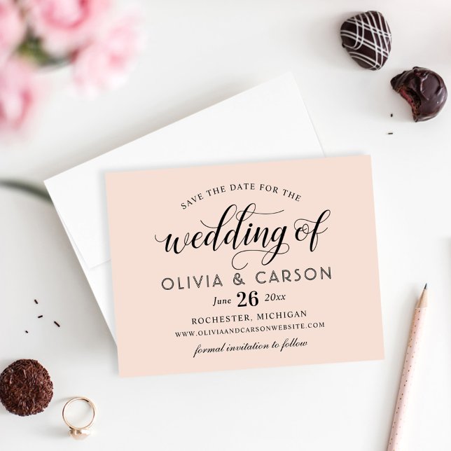Reserve A Data Casamento de Blush Moderno e Script Preto (Criador carregado)