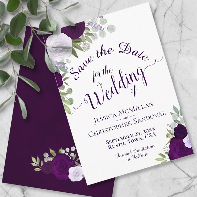 Reserve A Data Casamento de Boho Floral Elegante Plum Purple Wate (Criador carregado)