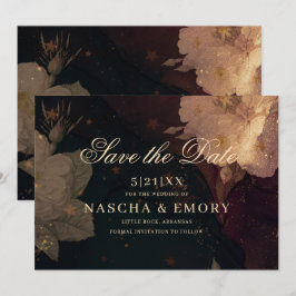 Reserve A Data Casamento de Boho Floral Vermelho Vermelho Gótico 