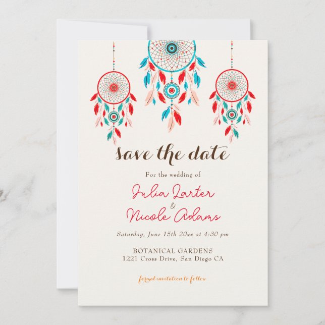 Reserve A Data Casamento de Boho Tribal com Dreamcatcher de penas (Frente)