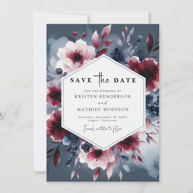 Reserve A Data Casamento de Borgonha da Caligrafia Formal (Frente)