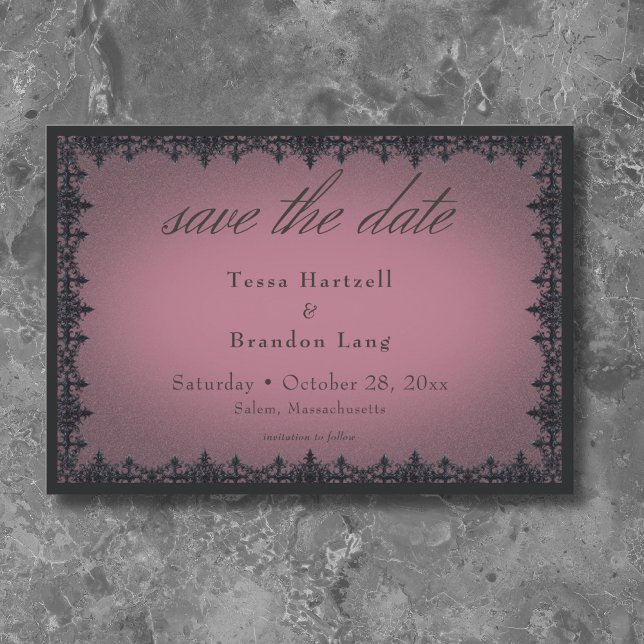 Reserve A Data Casamento de Borgonha da Fronteira de Ferro Gótica (Victorian Gothic Iron Border Burgundy Wedding Save The Date)