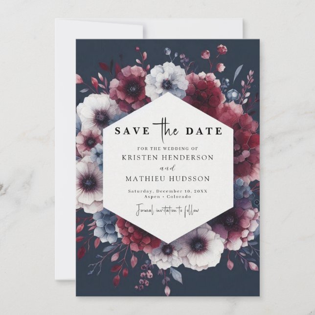Reserve A Data Casamento de Borgonha Imprimível Elegante (Frente)