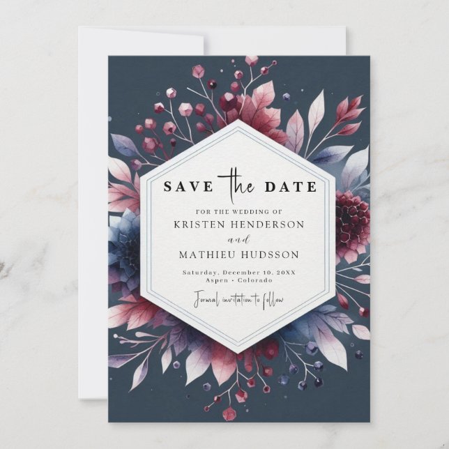Reserve A Data Casamento de Borgonha Mínimo Elegante (Frente)