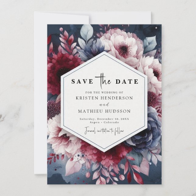 Reserve A Data Casamento de Borgonha Moderna Editável (Frente)