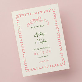 Reserve A Data Casamento de Brincadeira Verde e Rosa Desenhado à 