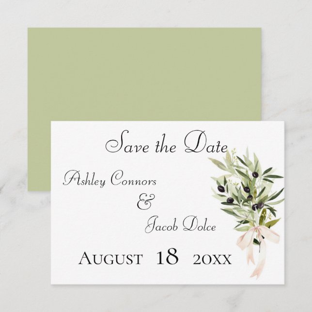 Reserve A Data Casamento de Buquês de Branch de Oliva (Frente/Verso)