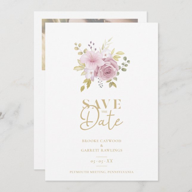 Reserve A Data Casamento de Buquês de Flores Botânicas Minimalist (Frente/Verso)