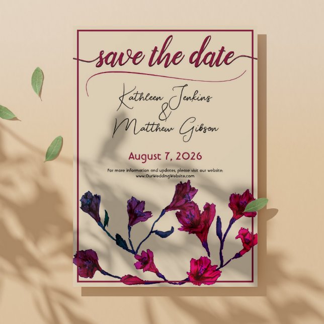 Reserve A Data Casamento de Burgundy Floral Watercolor (Criador carregado)