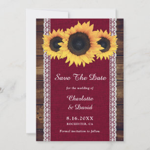 Reserve A Data Casamento de Burgundy Rustic Wood Sunflower