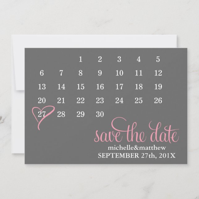 Reserve A Data Casamento de Calendário Coração Rosa Salvar a Data (Frente)