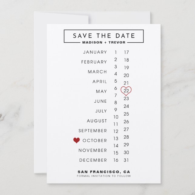 Reserve A Data Casamento de Calendário Salvar a Data (Frente)