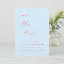 Casamento de Caligrafia Azul Laranja Minimalista E