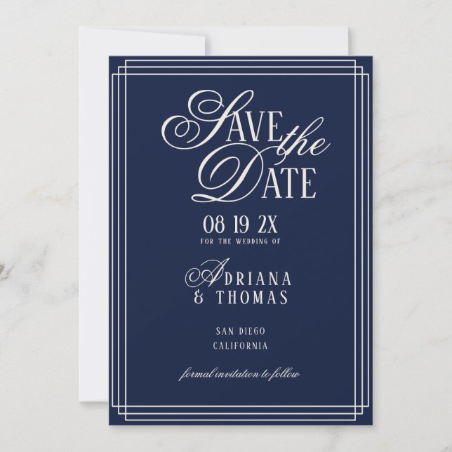 Reserve A Data Casamento de Caligrafia Azul Luxo (Frente)