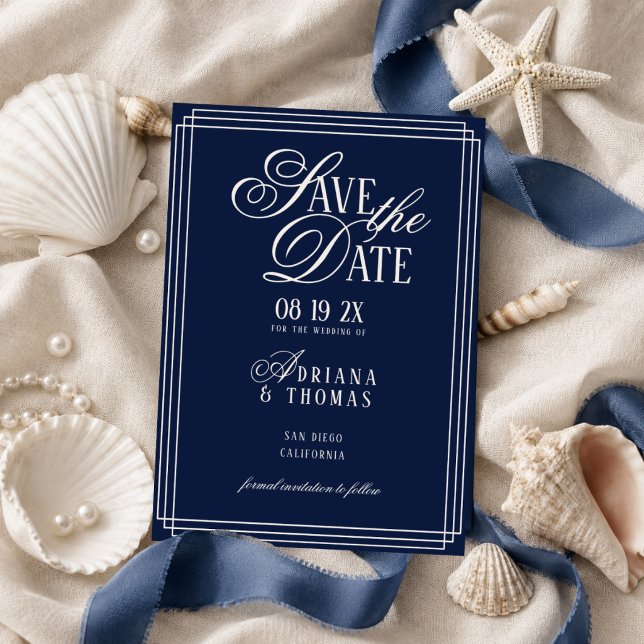 Reserve A Data Casamento de Caligrafia Azul Luxo (Criador carregado)