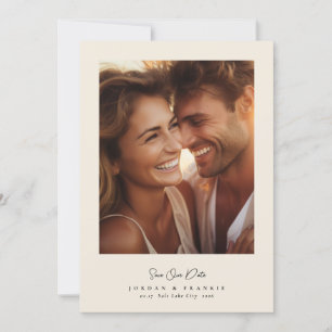 Reserve A Data casamento de caligrafia com 2 fotografias modernas
