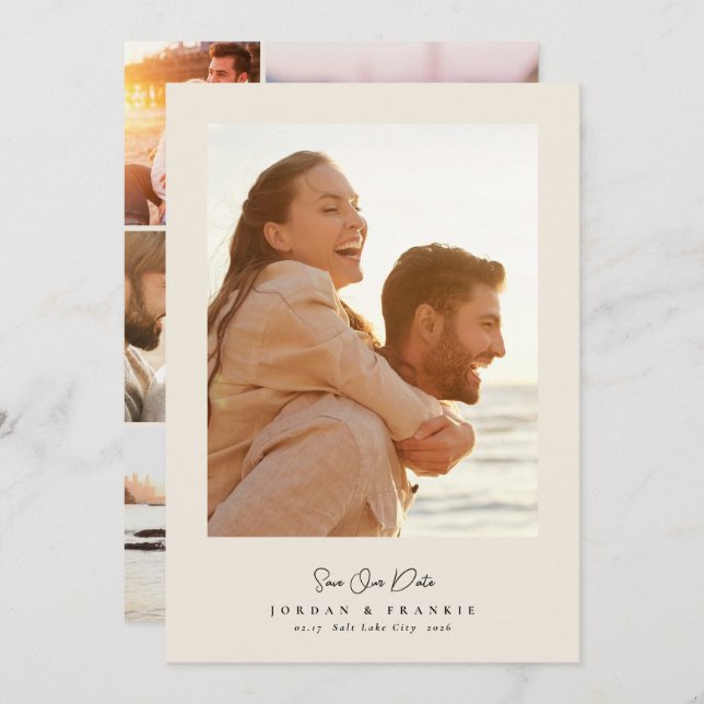 Reserve A Data casamento de caligrafia com script de colagem de 5 (Frente/Verso)