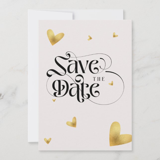 Reserve A Data Casamento de caligrafia de coração dourado suave  (Frente)