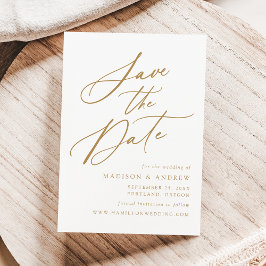Reserve A Data Casamento de Caligrafia Dourada Elegante