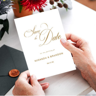 Reserve A Data Casamento de Caligrafia Dourada Simples