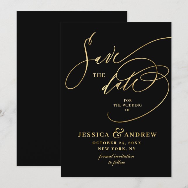 Reserve A Data Casamento de Caligrafia Elegante Salvar a Data  (Frente/Verso)