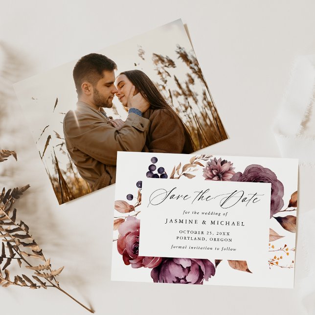 Reserve A Data Casamento de Caligrafia Floral Marsala de Outono R (Criador carregado)