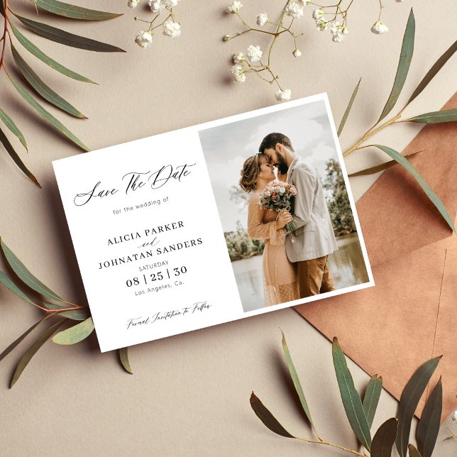 Reserve A Data Casamento de caligrafia fotográfica elegante (Criador carregado)