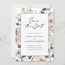 Reserve A Data Casamento de Caligrafia Moderna Dusty Rosa Floral