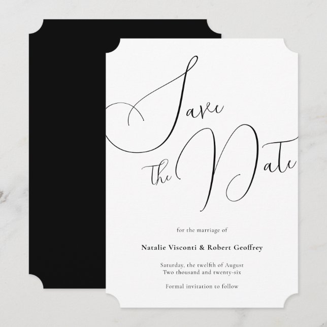 Reserve A Data Casamento de Caligrafia Negra Clássica Formal (Frente/Verso)