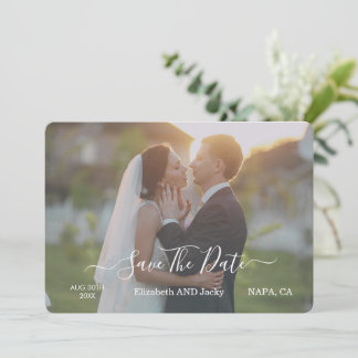 Reserve A Data Casamento de Caligrafia Preto e Branco Clássico e