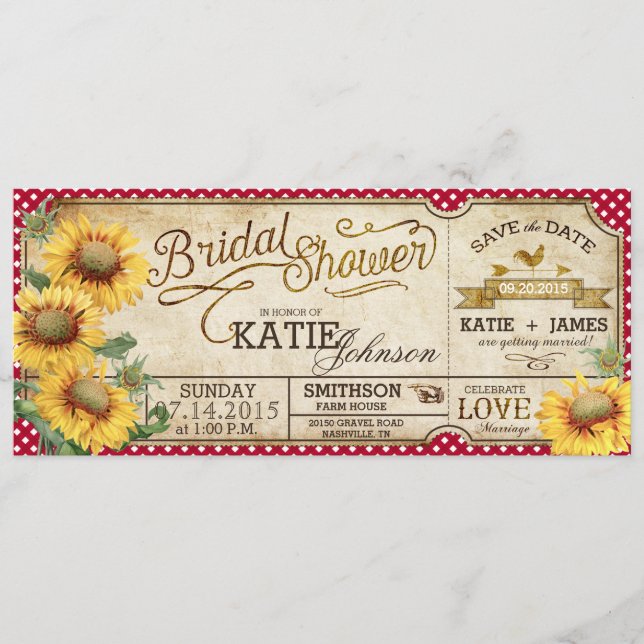 Reserve A Data Casamento de Campo com Girassóis e Xadrez Inglês p (Frente)