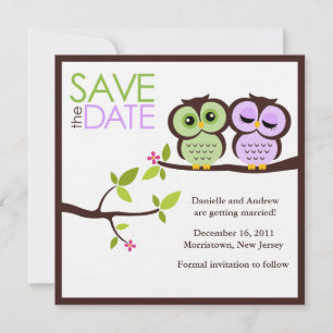 Reserve A Data Casamento de Casal de Corujas Salvar a Data