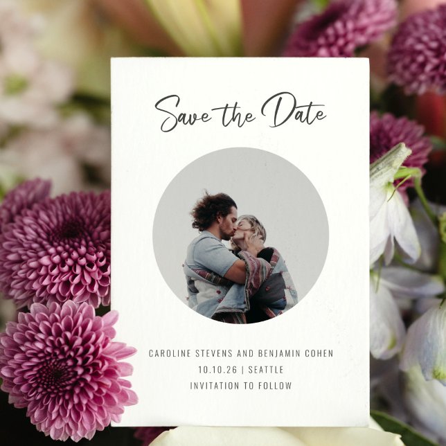 Reserve A Data Casamento de Casal Foto Círculo Roteiro Minimalist (Criador carregado)