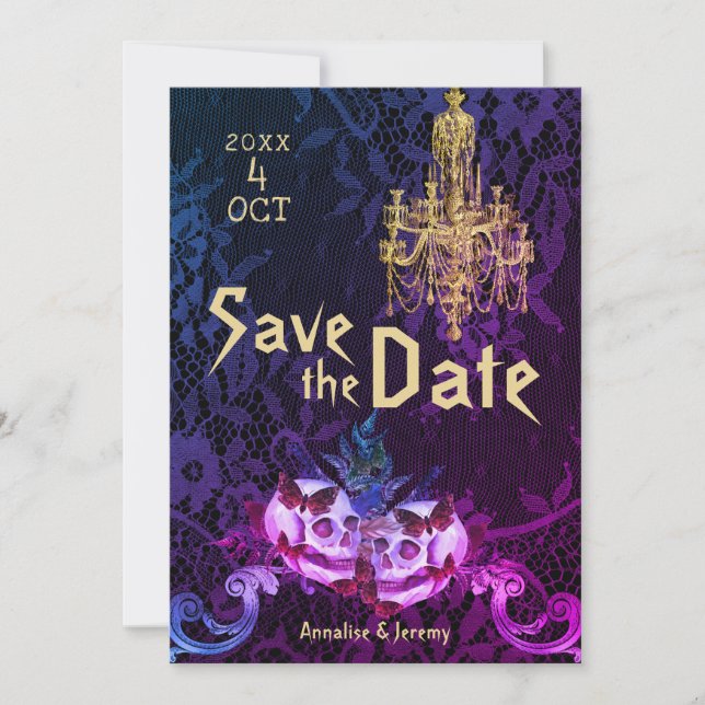Reserve A Data Casamento de Caveira Gótica (Frente)
