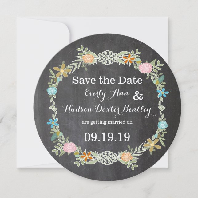 Reserve A Data Casamento de Chalkboard Mint Pink Aqua Floral Garl (Frente)