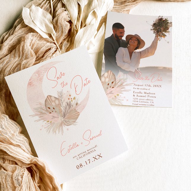 Reserve A Data Casamento de chic boho rustic pampas floral lua (Criador carregado)