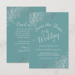 Reserve A Data Casamento de Cinza de Prata Elegante, Teal ou Turq